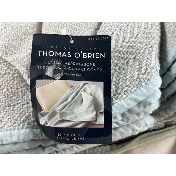 Thomas O'Brien Vintage Modern Herringbone Throw Blanket 100% Cotton 50 X 70 - Picture 1 of 10